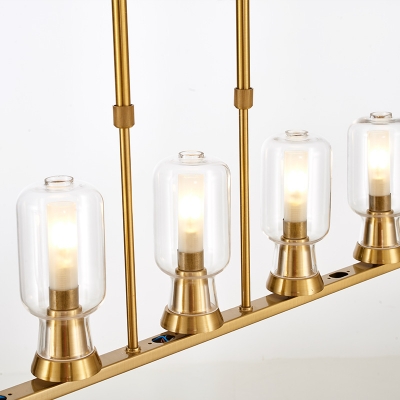 Cylinder Shade Restaurant Pendant Light Metal 7 Lights Antique Style Island Lamp in Brass