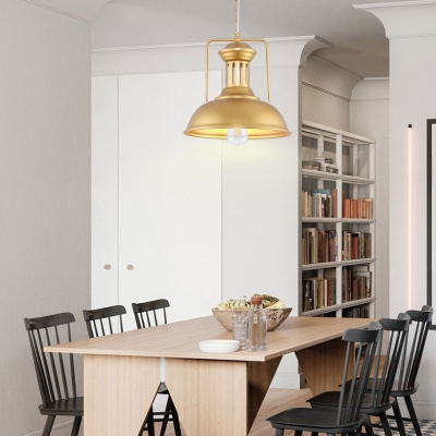 Domed Shade Kitchen Pendant Lighting Metal 1 Light Industrial Suspension Light in Gold