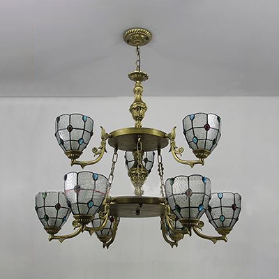 Elegant Style Dome Chandelier Clear/Yellow Glass 9 Lights Engraved Ceiling Light for Villa Hotel