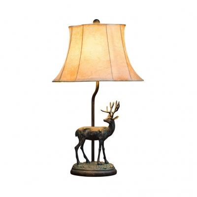 Fabric Bell Shade Desk Light 1 Light Rustic Style Table Lamp in Beige for Office Bedroom