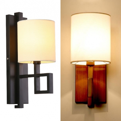 Fabric Cylinder Shade Wall Lamp 1 Light Vintage Style Sconce Light in Black/Bronze for Hallway