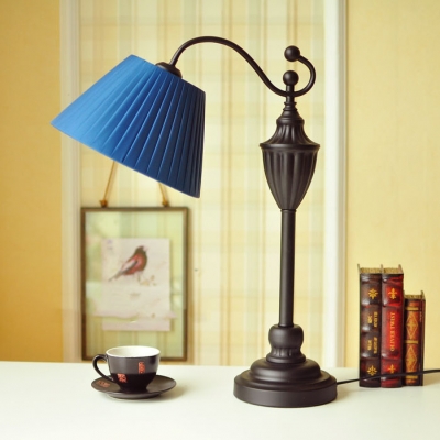 Fabric Fold Tapered Shade Desk Lamp 1 Light Antique Style Study Lighting with Plug In Cord for Bedroom