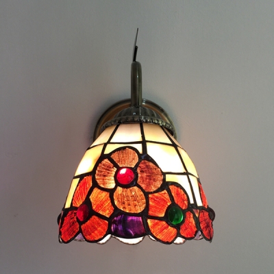 Flower Stair Foyer Wall Light Stained Glass 1 Light Antique Style Sconce Light with Pull Chain