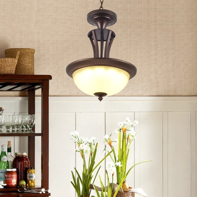 Frosted Glass Dome Shade Chandelier 3 Lights Traditional Hanging Light in White for Kitchen