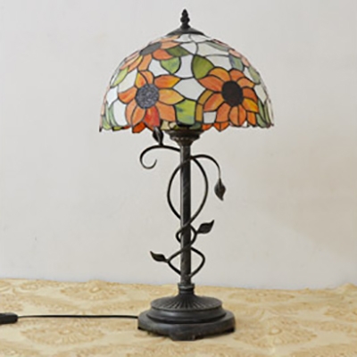 Glass Dragonfly/Rose/Sunflower Table Light Study Room Single Light Rustic Stylish Desk Light