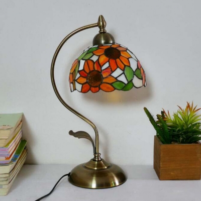 Glass Flower/Rose/Sunflower Table Light One Light Rustic Tiffany Desk Light for Living Room