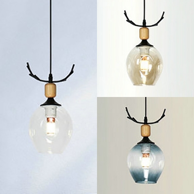 Globe Child Bedroom Ceiling Lamp Amber/Clear/Smoke Gray Glass 1 Light Simple Style Pendant Light with Antlers