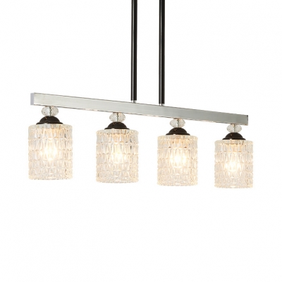 Lattice Glass Cylinder Hanging Light 3 /4 Lights Traditional Suspension Light in Chrome for Dining Room