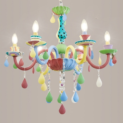 Lovely Candle Pendant Light with Crystal 5/6/8 Lights Glass Colorful Chandelier for Kid Bedroom