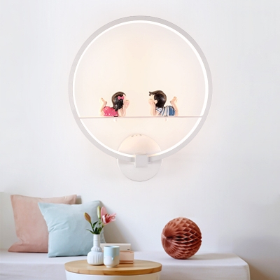 Lovely White Wall Lamp with Toy Decoration Circle Metal Sconce Light for Children Bedroom