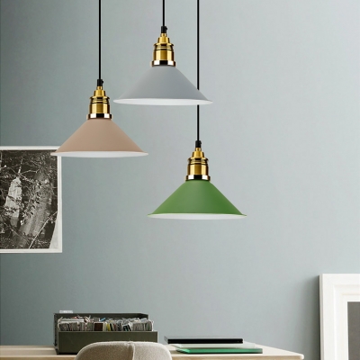 Macaron Colored Conical Pendant Lamp 1 Light Nordic Style Metal Hanging Light for Dining Room