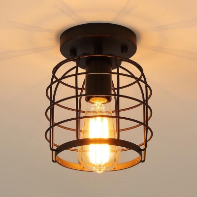 Metal Birdcage Flush Mount Light Hallway Bathroom 1 Light Industrial