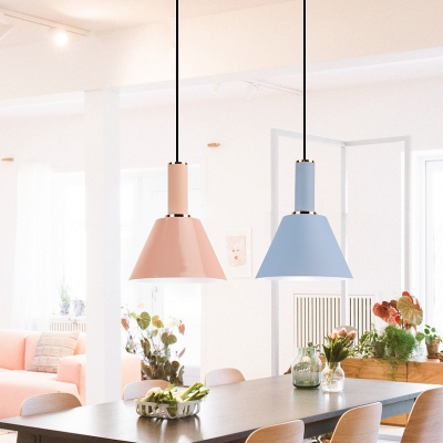 Metal Bucket Shade Hanging Light One Light Contemporary Candy Colored Ceiling Light for Restaurant