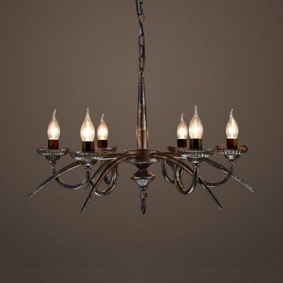 Metal Candle Shape Chandelier 6 Lights Rustic Style Hanging Lamp for Restaurant Dining Room