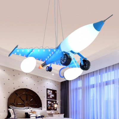 Metal Glass Airplane Ceiling Pendant Kids Cartoon Pendant Light in Blue for Nursing Room