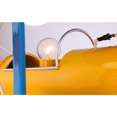 Metal Propeller Airplane Hanging Lamp Child Bedroom Cartoon Cool LED Pendant Light in Blue & Yellow