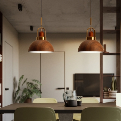 One Light Grain Shade Pendant Light Rustic Stylish Wood Pendant Lamp in Brown for Living Room