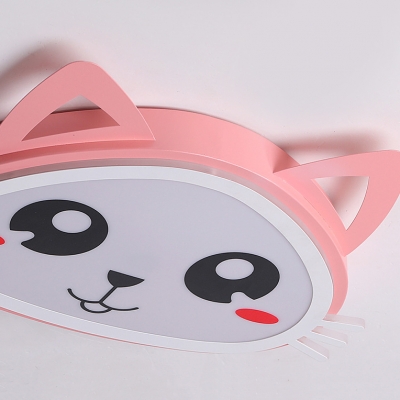 Pink Kitty LED Ceiling Mount Light Cartoon Metal Stepless Dimming/Warm/White Flush Light for Girl Bedroom