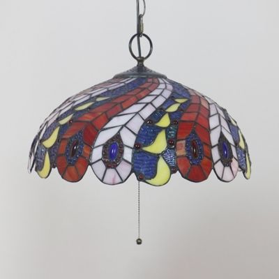 Restaurant Bloom/Peacock Tail Hanging Light Stained Glass 16 Inch Rustic Style Pendant Light