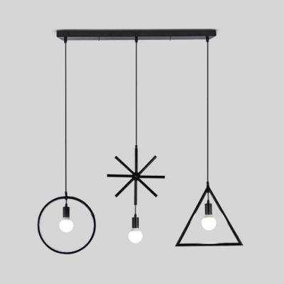 Retro Loft Black Pendant Light with Linear Canopy 3 Lights Metal Hanging Light for Dining Table