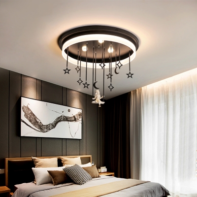 Romantic Night View Ceiling Mount Light with Goddess Black LED Semi Flush Light in Warm/White for Bedroom