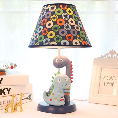 Royal Blue Tapered Shade Desk Light with Dinosaur 1 Light Cartoon Resin Study Light for Boys Bedroom