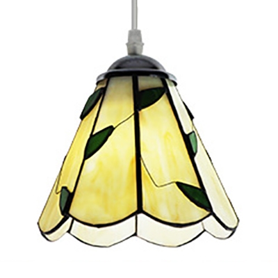 Rustic Black/Silver Chain Pendant Light with Leaf 1 Light Glass Hanging Lamp in Beige for Hallway
