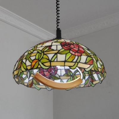 Stained Glass Bloom Hanging Light 1 Light Tiffany Rustic Ceiling Pendant for Cloth Shop