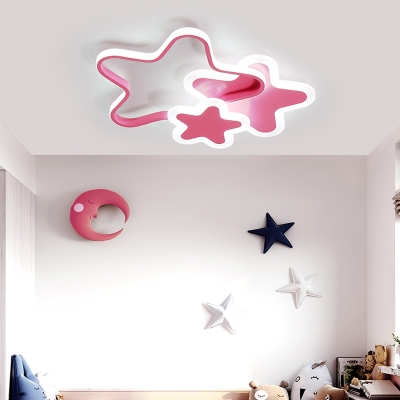 Star Girl Bedroom Flush Mount Light Metal Creative Pink/White LED Ceiling Lamp in Warm/White