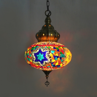 Star Pattern Cafe Hanging Light 1/4 Pack Stained Glass 1 Light Mosaic Pendant Light(not Specified We will be Random Shipments)