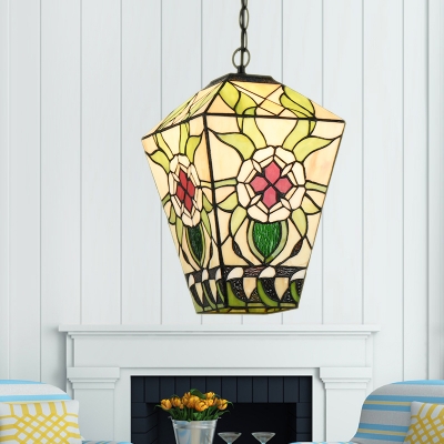 Tiffany Rustic Colorful Hanging Lamp Flower 1 Light Glass Suspension Light for Study Room