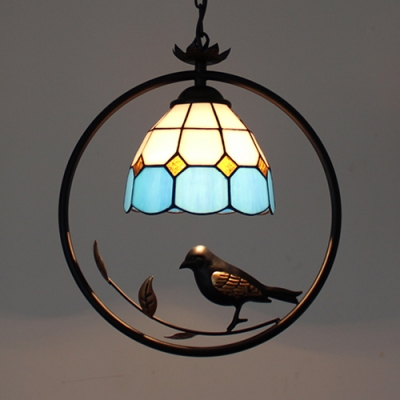 Tiffany Style Bird Decoration Hanging Light 1 Head Stained Glass Pendant Light for Balcony