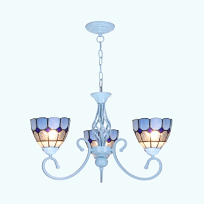 Tiffany Style Dome Chandelier 3/5/6 Lights Stained Glass Pendant Lamp in Blue for Bedroom