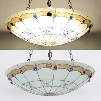 Tiffany Style Dome Chandelier Stained Glass 5 Lights 19.5 Inch Hanging Light for Living Room