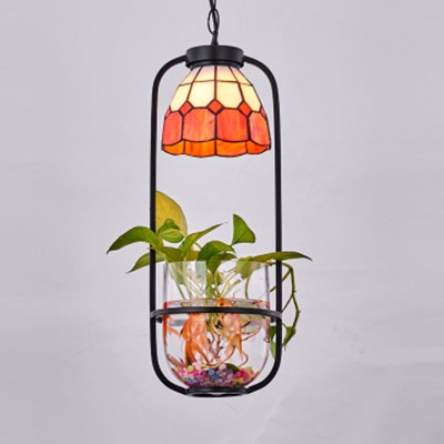 Tiffany Style Rustic Bowl Pendant Light 1 Light Glass Hanging Lamp for Living Room Balcony