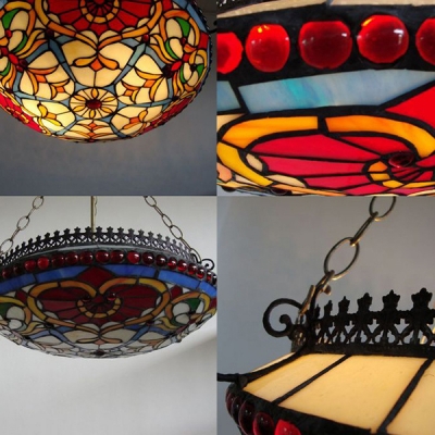 Tiffany Style Victorian Dome Chandelier Stained Glass Suspension Light for Hallway Hotel