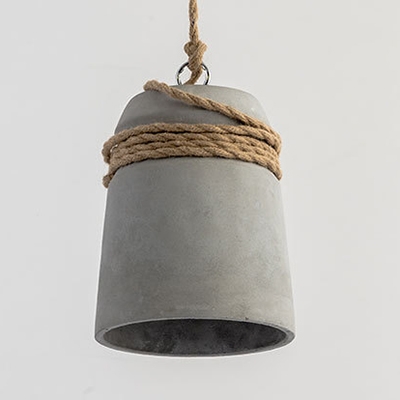 Vintage Bucket Shape Hanging Light 1 Light Cement Ceiling Lamp in Gray for Restaurant Cafe