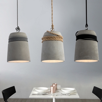 Vintage Bucket Shape Hanging Light 1 Light Cement Ceiling Lamp in Gray for Restaurant Cafe