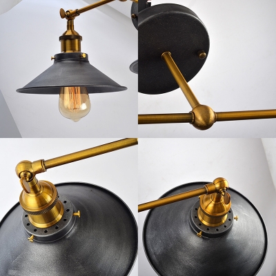 Vintage Style Cone Shade Wall Lamp 2 Lights Edison Bulb Wall Sconce in Aged Steel for Corridor