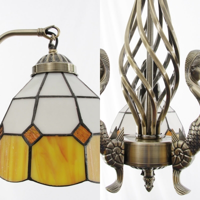 Vintage Style Dome Chandelier with Mermaid Decoration 3 Lights Glass Ceiling Light for Bathroom Stair