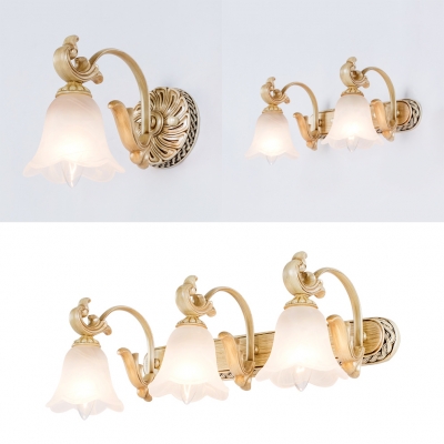 Vintage Style Flower Engraved Wall Sconce 1/2/3 Lights Opal Glass Vanity Lighting for Mirror