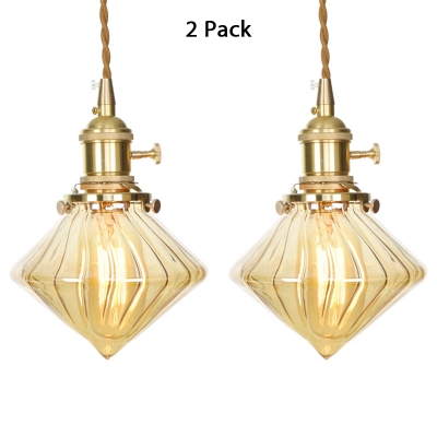 1/2 Pack Amber Glass Ceiling Light Dining Room 1 Light Industrial Hanging Light in Brass