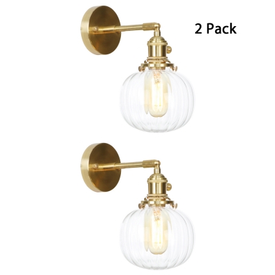1/2 Pack Clear Glass Wall Light Melon Shade 1 Light Vintage Style Sconce Light in Brass for Bedroom