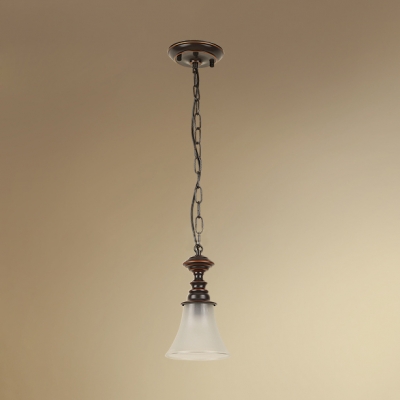 1 Light Bell Shade Ceiling Light Vintage Style Frosted Glass Pendant Lamp in White for Hallway