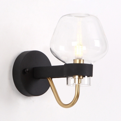 1 Light Wall Sconce Traditional Amber/Clear/Smoke Gray Glass Wall Lamp in Black for Study Room