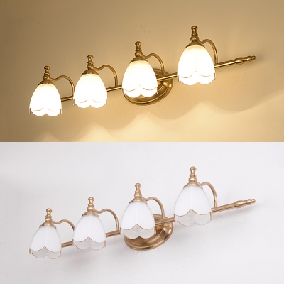 2/3/4 Lights Flower Vanity Light Rust-Proof Opal Glass Wall Lamp in Brass for Dressing Room