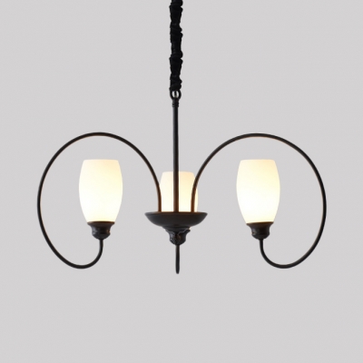 3 Lights Curved Shade Hanging Light Simple Style Frosted Glass Chandelier in White for Foyer