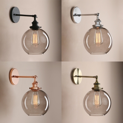 Bedroom Globe Shade Wall Light Smoke Gray Open Bulb 1 Light Antique Style Sconce Light