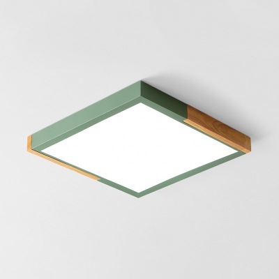 Green/Pink/Yellow Square Flush Mount Light Nordic Style Wood Acrylic Ceiling Lamp in Warm/White for Kid Bedroom