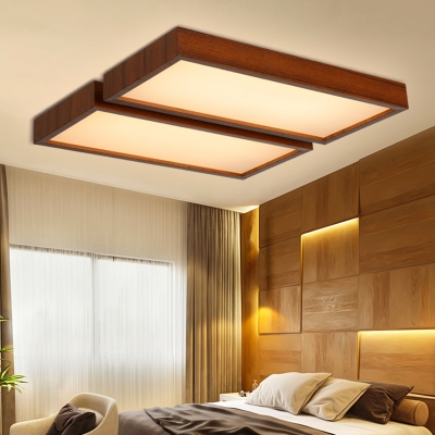 Japanese Style Rectangle Ceiling Mount Light Wood 2/3 Heads Warm/White Lighting LED Flush Light for Bedroom